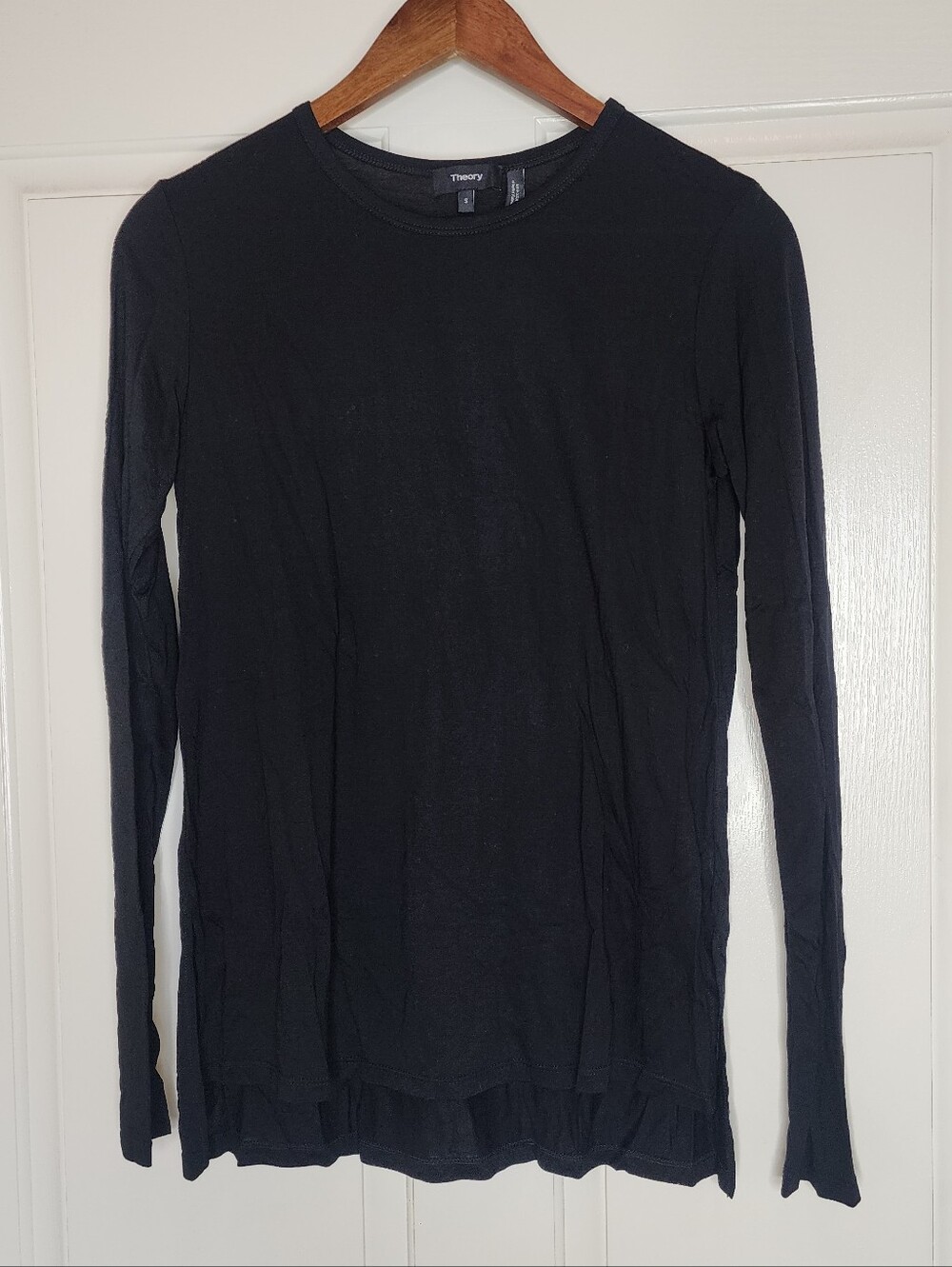 Theory Black Long Sleeve Top Side Slit High-Low Hem Size Small